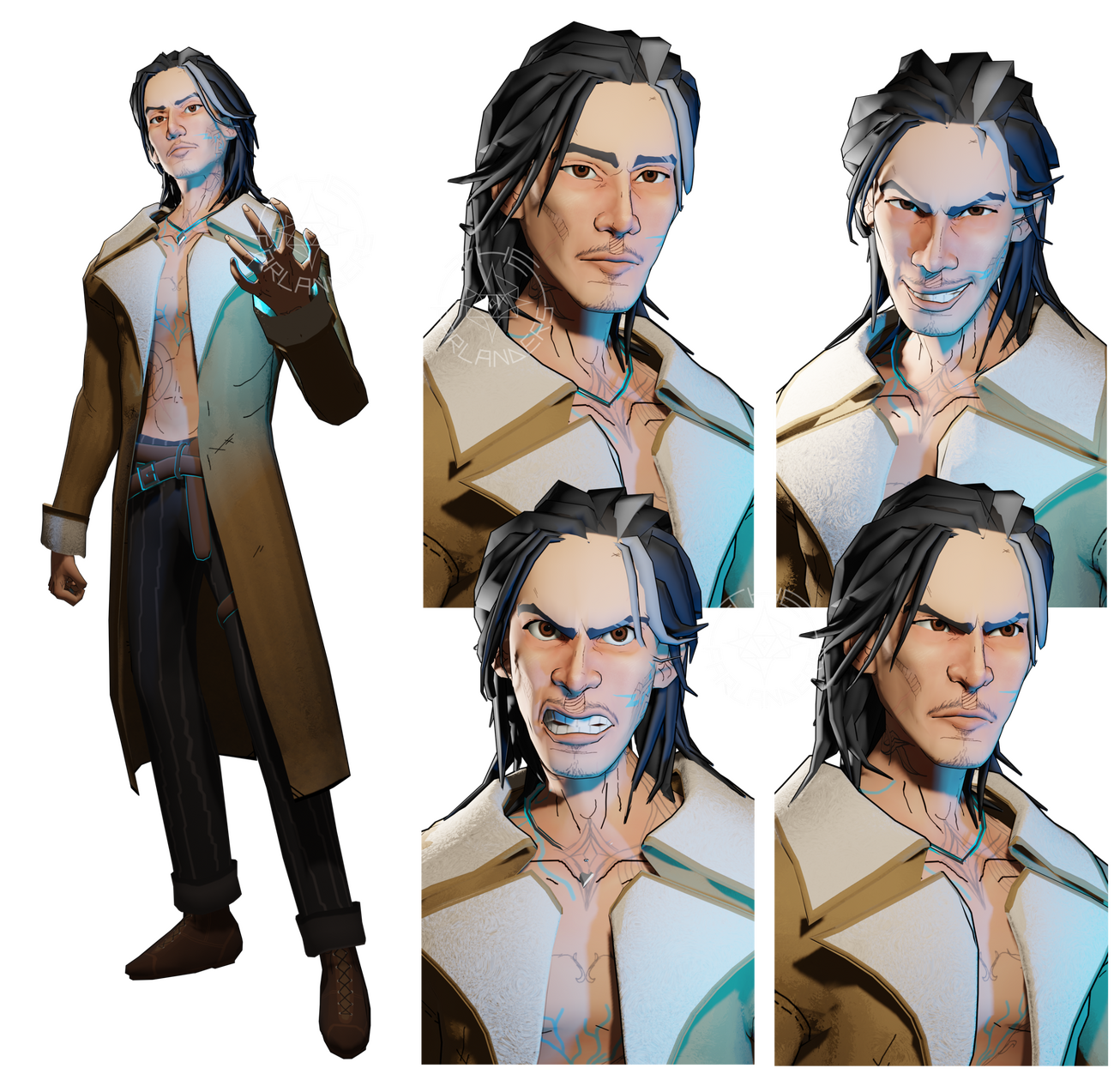 Image is of a handsome man with black hair and skin, wearing colorful clothes with gold accents. Clicking this image takes you to Kalon's page.