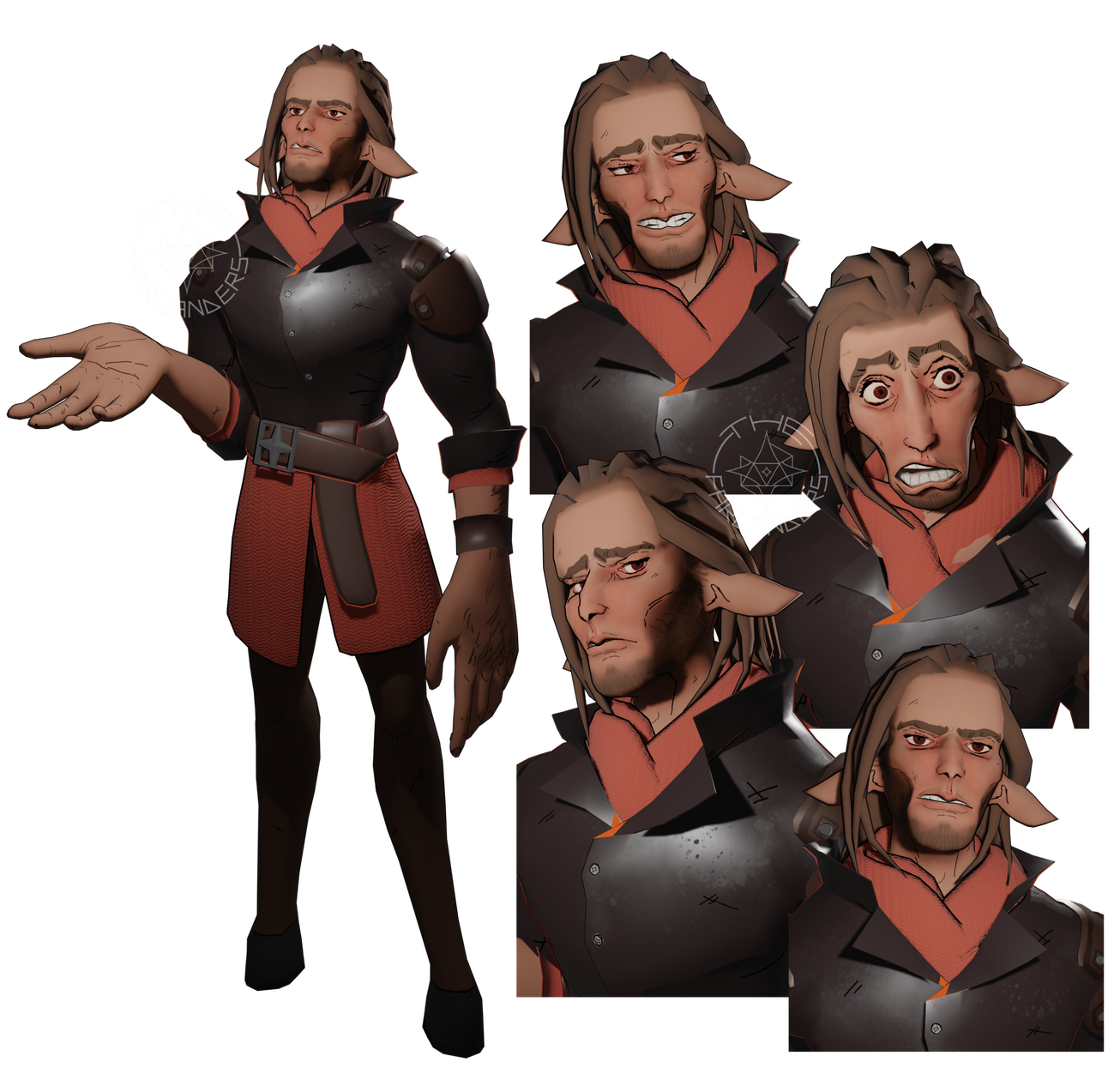 Image is of a muscular demon woman, with solid black eyes and dark green clothing and sleeve tattoos of leaves. Clicking this image takes you to Una's page.