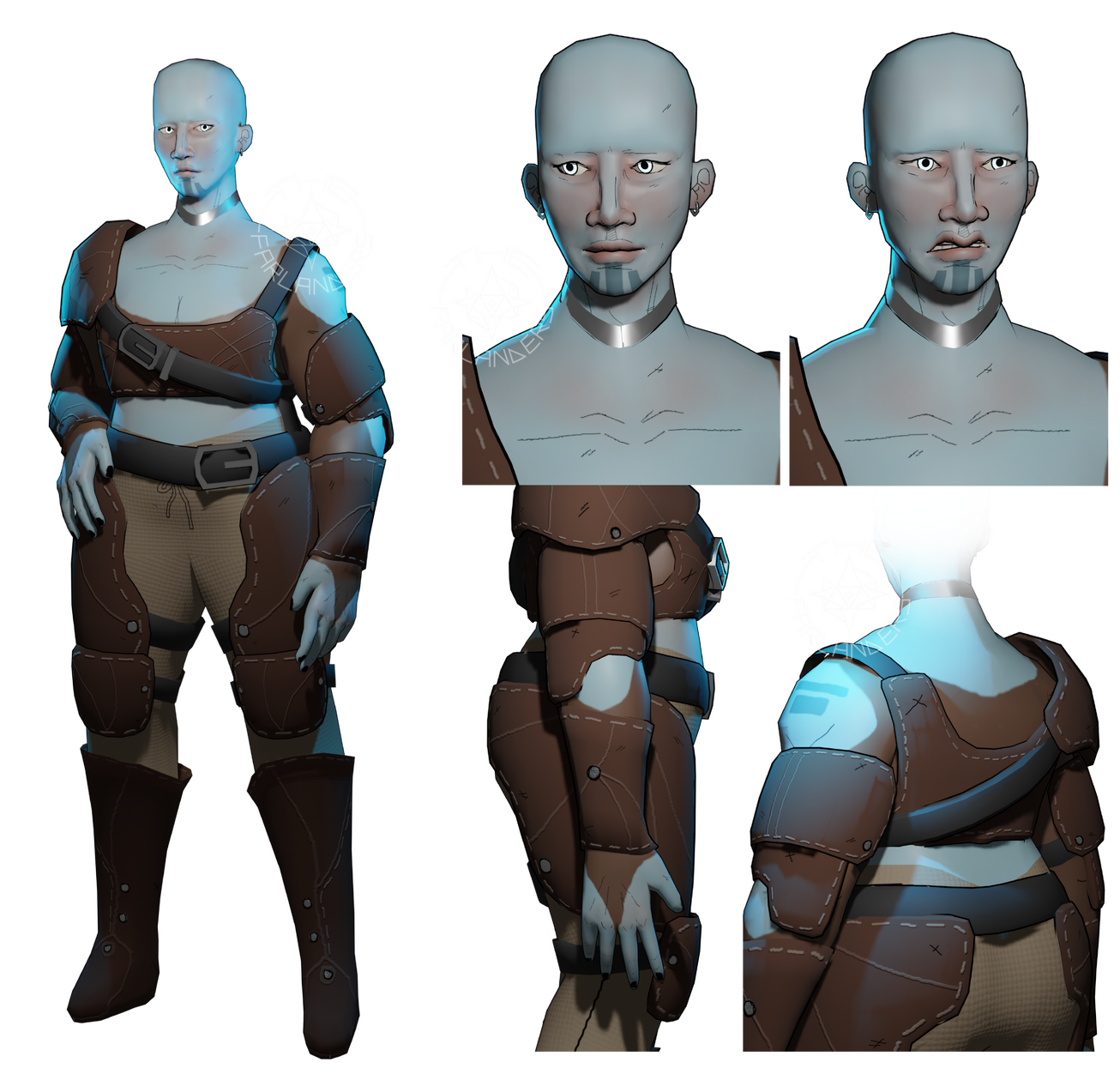 Image is of an orange and brown Kobold, wearing lots of leather belts with bright yellow eyes. Clicking this image takes you to Barkley's page.